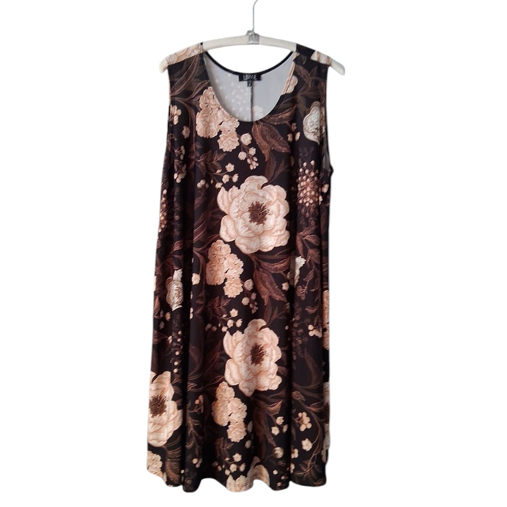 LBisse Floral Sleeveless Dress - Brown and Cream Size 3X Pullover